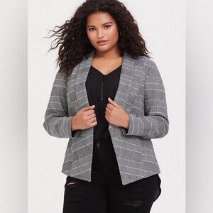 Torrid Black Plaid Houndstooth Cutaway Stretch Blazer Women’s Size 0 Large L